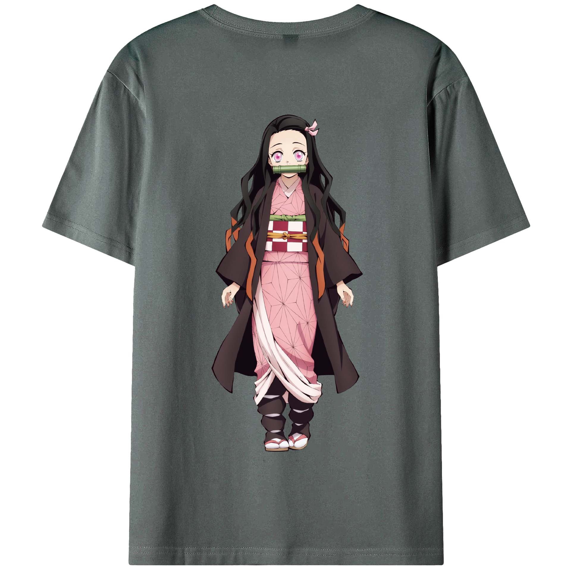 （画像用） 鬼滅の刃（きめつのやいば）竈門 禰󠄀豆子／かまど ねずこ Kamado Nezuko 綿100％半袖Tシャツ（背面プリント）